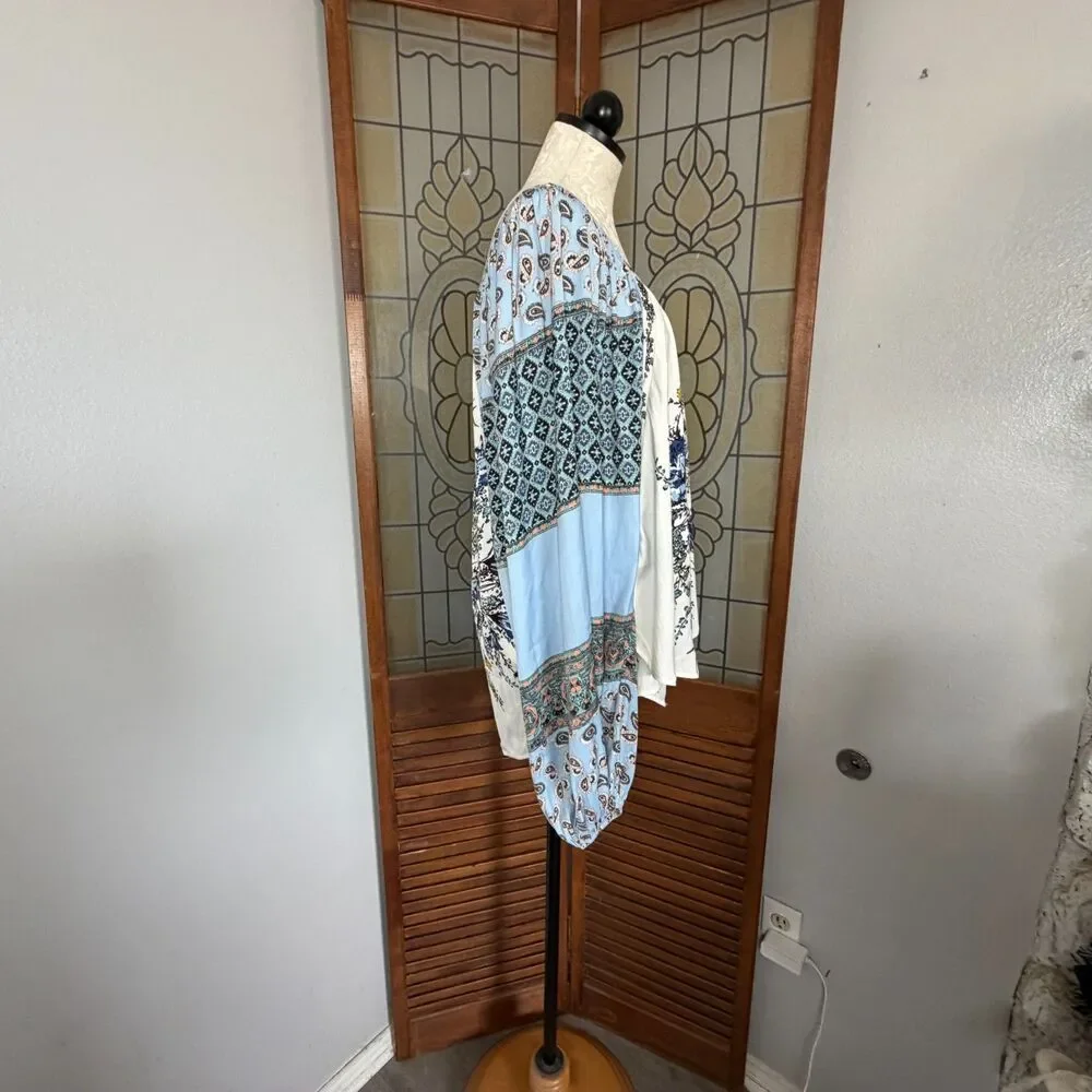 Free People Positano Printed Peasant Top Boho Prairie Cottage Flowy Size M